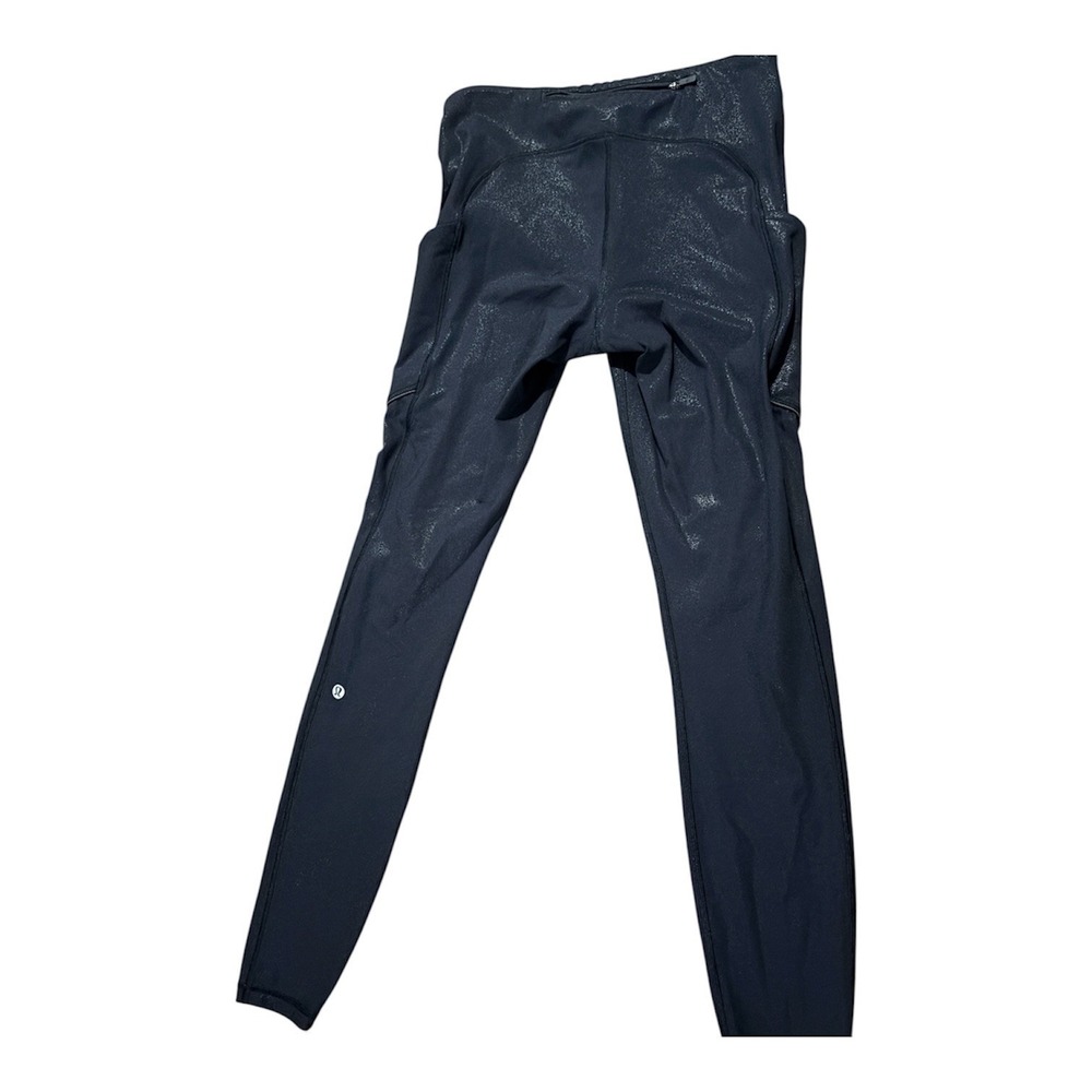 Lululemon Speed Up Tight 28 Sparkle Black Metallic Leggings‎ Pockets Size 6